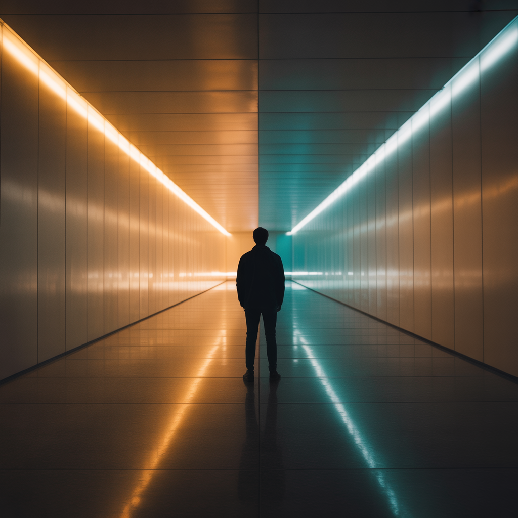 Silhouette face à deux chemins symbolisant le choix entrepreneurial